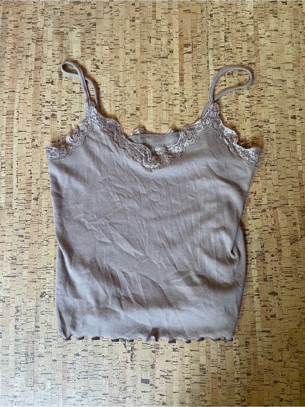 Vintage Old Navy Lace Trim Ribbed Tank Top - Taupe